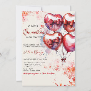 Red A Little Sweetheart Balloons & Bugbaby Dusche Einladung