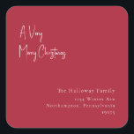 Red a Sehr froh Christmas Square Umschlag Aufklebe Quadratischer Aufkleber<br><div class="desc">Diese roten und fröhlichen Weihnachtsquadrat-Umschlag Aufkleber sind perfekt für Ihren minimalistischen Shabby Chic boho rot-weiß Feiertag Gruß. Die minimale whimsical handgeschriebene Kalligraphie ist delikat und rustikal, bleibe elegant und elegant. Sie werden feststellen, dass alles über dieses Produkt bearbeitbar ist, also fühlen Sie sich frei, Bilder oder mehr Text hinzuzufügen. Wenn...</div>