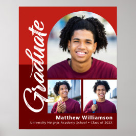 Red Abschluss 3 Foto Bold Arc Script Minimalistisc Poster