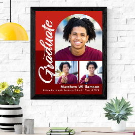 Red Abschluss 3 Foto Bold Arc Script Minimalistisc Poster