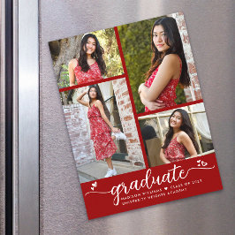 Red Abschluss 4 Foto Script Hearts Modern Girly Magneteinladung