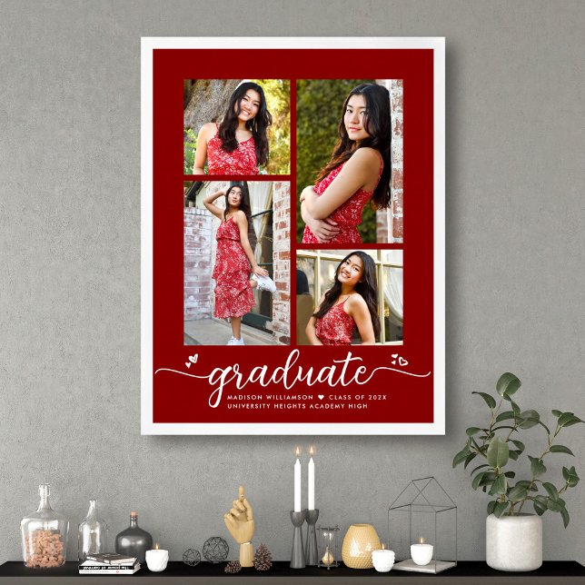 Red Abschluss 4 Foto Script Hearts Modern Girly Poster (Von Creator hochgeladen)