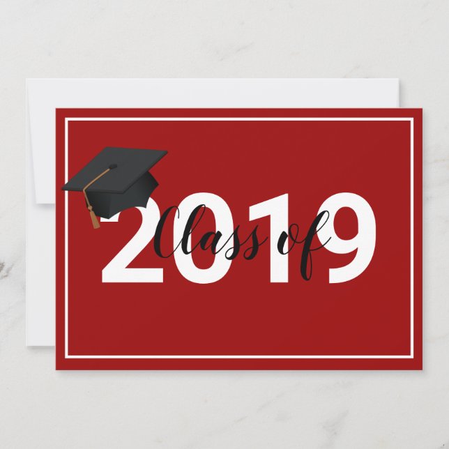 Red Abschluss Class of 2019 Simplistic Chic Einladung (Vorderseite)