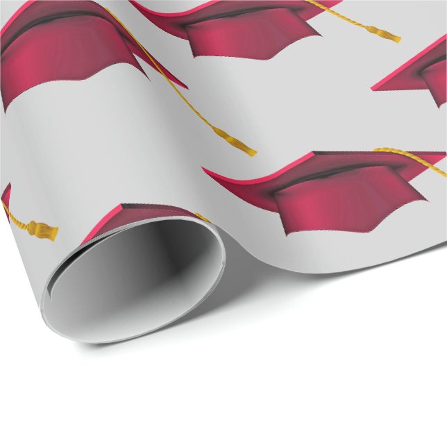 Red Abschlusses Caps auf Grau Geschenkpapier (Rolleneckpunkt)