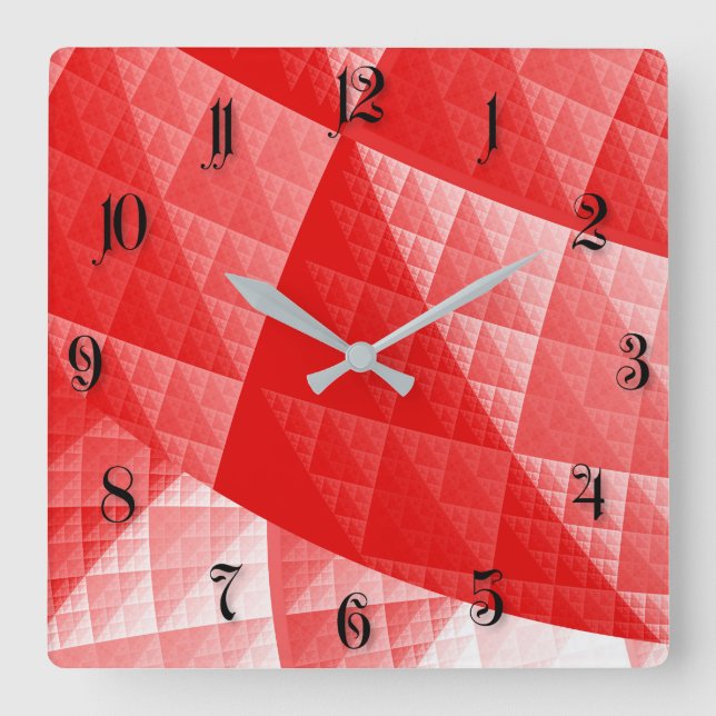 Red abstract pattern quadratische wanduhr (Vorderseite)