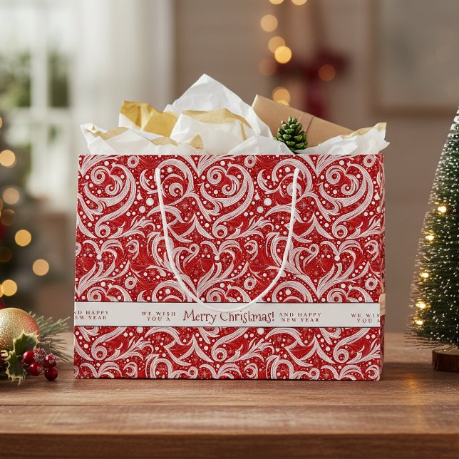 Red Abstrakt Snowflake Pattern#10 ID1009 Große Geschenktüte (Von Creator hochgeladen)