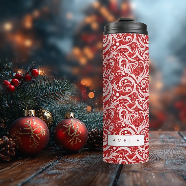 Red Abstrakt Snowflake Pattern#10 ID1009 Thermosbecher (Von Creator hochgeladen)