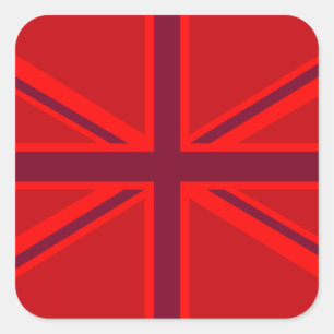 Red Accent Union Jack Design Quadratischer Aufkleber