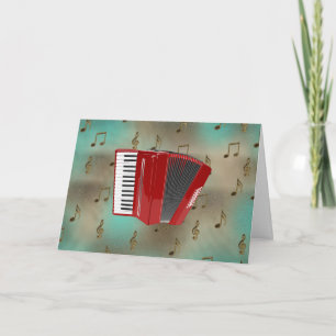 Red Accordion auf Musical Notes card. Karte