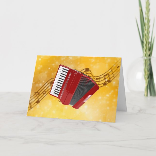 Red Accordion on Musical Notes Karte (Vorderseite)