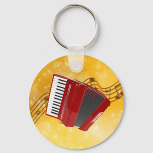 Red Accordion on Musical Notes Schlüsselanhänger