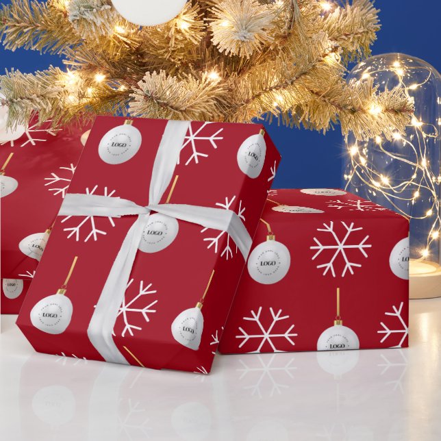 Red Add Business Logo Ornament Weihnachtsunternehm Geschenkpapier (Feiertage)