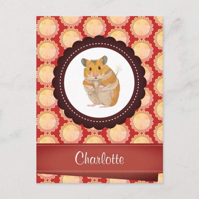 Red Add Your Name Hamster Postkarte (Vorderseite)