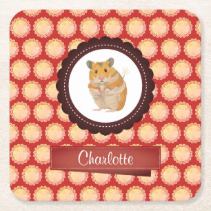 Red Add Your Name Hamster Rechteckiger Pappuntersetzer