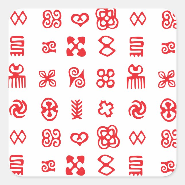 Red Adinkra African Symbols Quadratischer Aufkleber (Vorderseite)