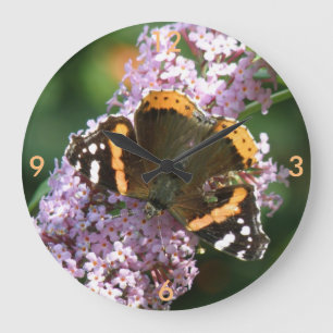 Red Admiral Butterfly und Buddleia Wall Clock Große Wanduhr