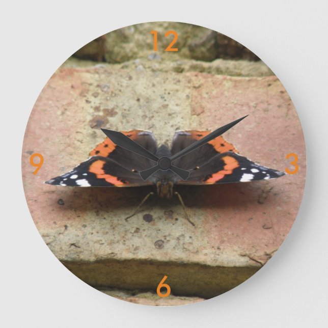 Red Admiral Butterfly Wall Clock Große Wanduhr (Vorderseite)