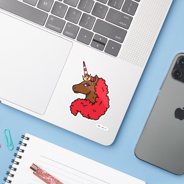 Red Afro Unicorn Aufkleber (Laptop mit iPhone)