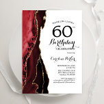 Red Agate Gold White 60. Geburtstag Einladung<br><div class="desc">Rot,  Weiß und Gold feiern 60. Geburtstagsfeier. Elegantes modernes Design mit Aquarellfarben-marmorgeode Hintergrund,  Imitats Glitzer Gold und Typografie Skript-Schriftart. Die trendige Einladungskarte eignet sich perfekt für eine stilvolle Damenfeier. Gedruckte Zazzle Einladungen oder Sofortdownload digitalen druckbaren Vorlage.</div>