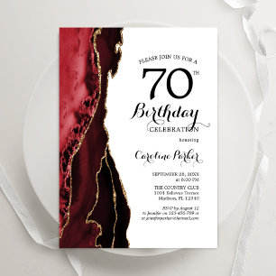 Red Agate Gold White 70. Geburtstag Einladung