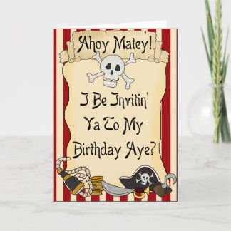 Red Ahoy Matey Pirate Birthday Invites Einladung