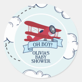 Red Airplane Baby Dusche Runder Aufkleber