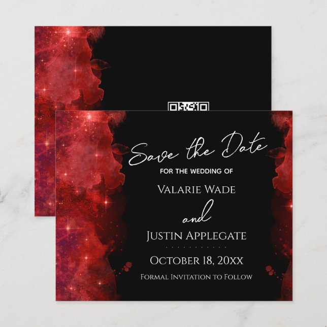 Red Alcohol Ink Save the Date Hochzeit (Vorne/Hinten)