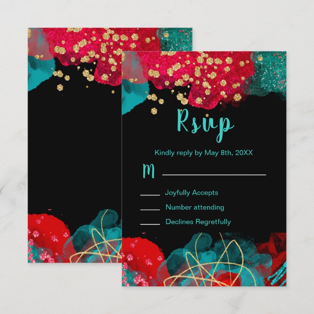 Red Alcohol Ink Sweet 16 Birthday Party RSVP (Vorne/Hinten)