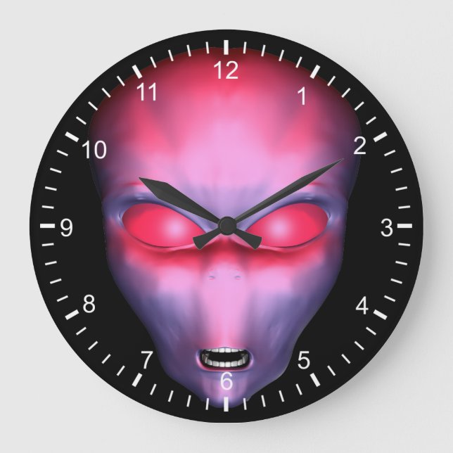 Red Alien Face Große Wanduhr (Vorderseite)