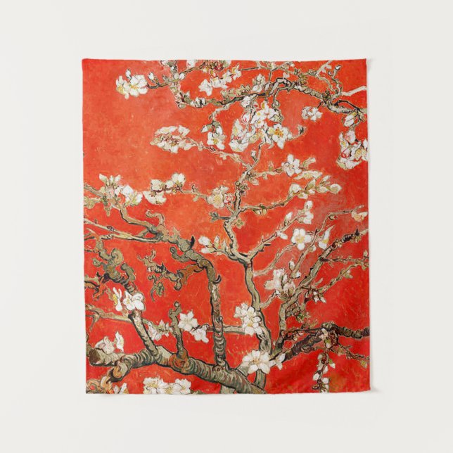 Red Almond Blossoms Vincent Van Gogh Wandteppich (Vorderseite)