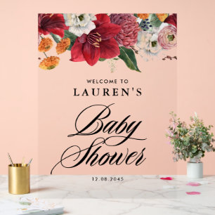 Red Amaryllis Botanical Baby Dusche Willkommen Acrylschild