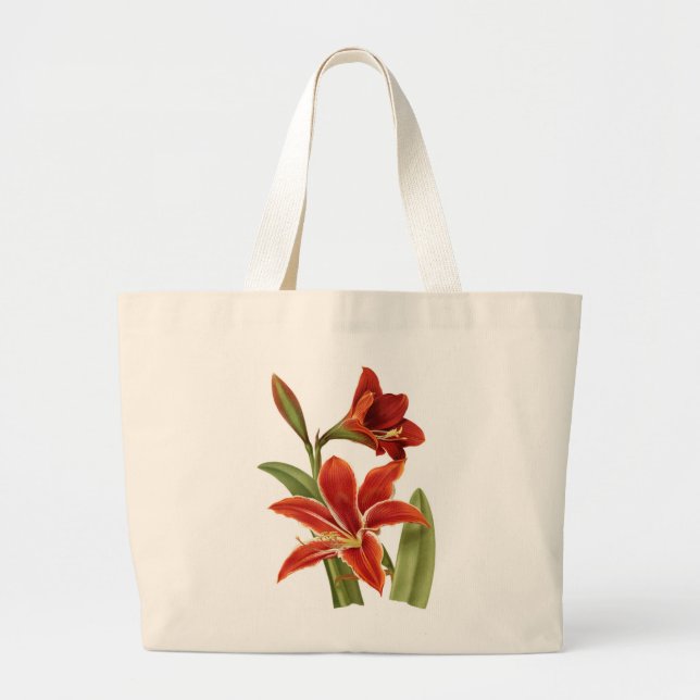 Red Amaryllis Botanical Print Jumbo Stoffbeutel (Vorne)