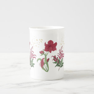 Red Amaryllis Festive Bone China Tee Tasse