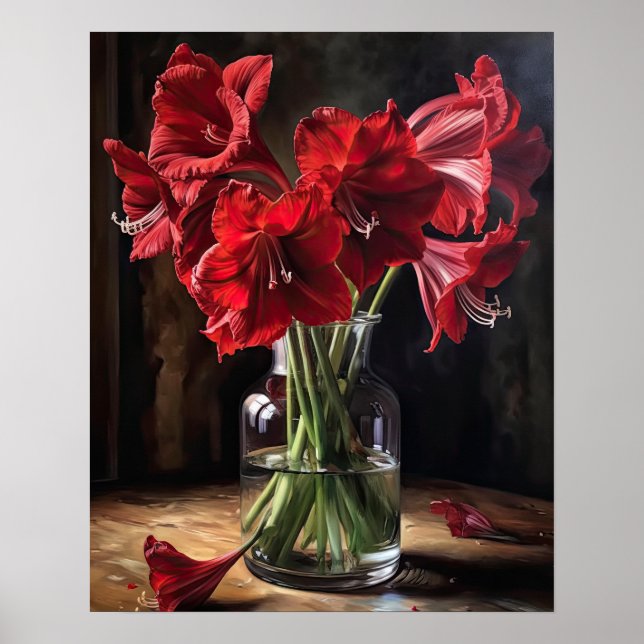 Red Amaryllis Fleurs Art Imprimer Poster (Devant)