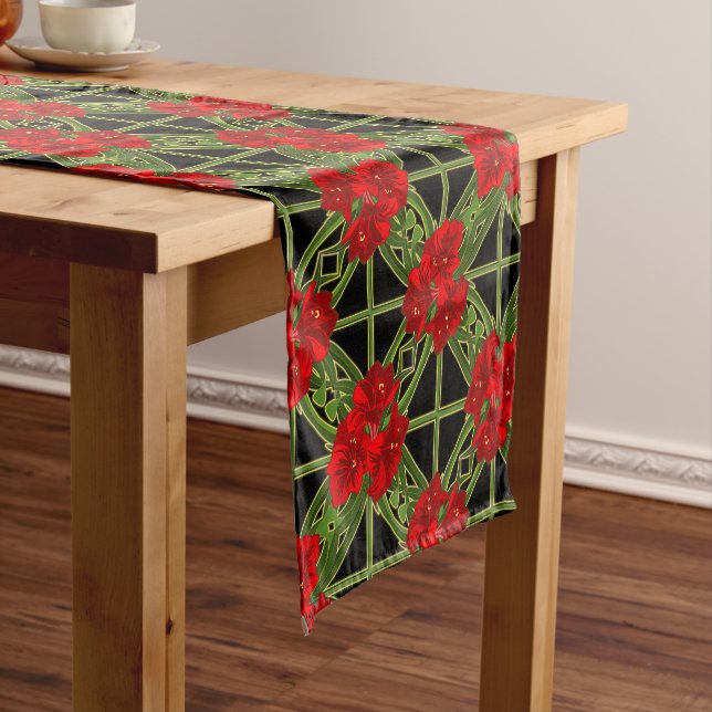 Red Amaryllis Floral Print Christmas Table Runner Kurzer Tischläufer (Beispiel)