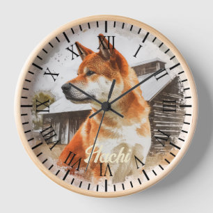 Red American Akita Hund Rustic Farm Portrait Uhr