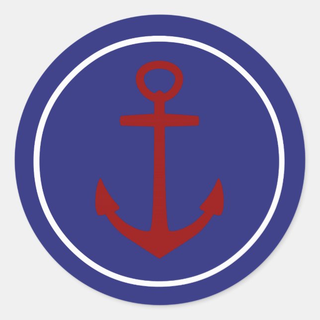 Red Anchor auf nautical Blue Background Runder Aufkleber (Vorderseite)