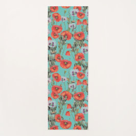 Red and Aqua Poppies Pattern Yogamatte