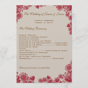 Red and Beige Daisy Wedding Program Programm