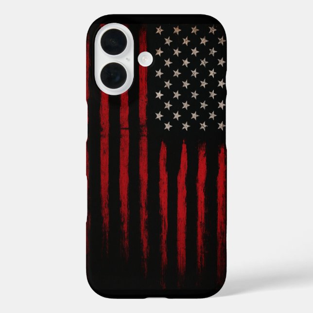 Red and Black American Flag iPhone 16 Hülle (Rückseite)
