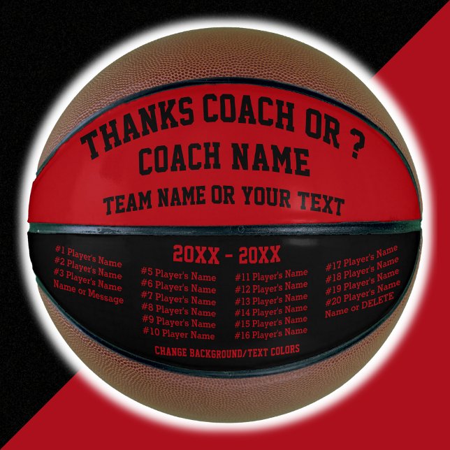 Red and Black Basketball, Coach, CHANGE FARBEN Basketball (Personalized Basketball Ball. Black and Red, Custom Basketball. Good gifts for basketball coach.)