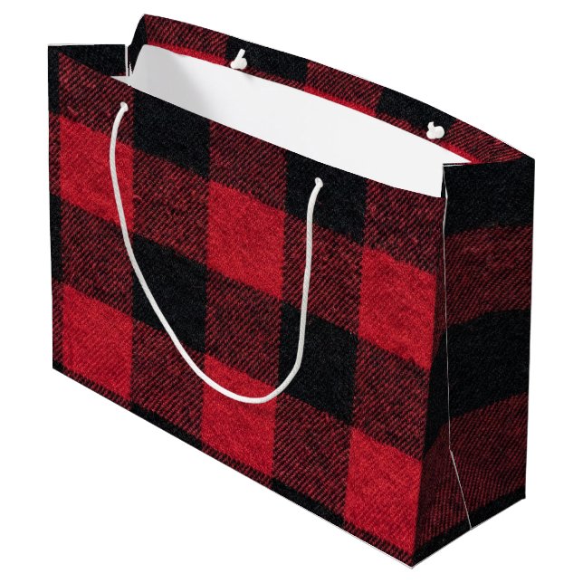Red and Black Buffalo Plaid Christmas Große Geschenktüte (Rückseite Schrägansicht)