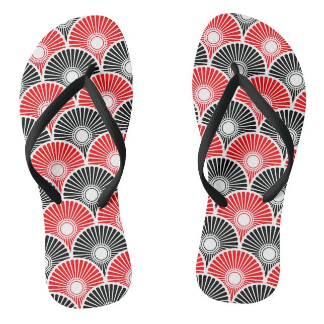 Red and Black Chinese Semi Circle Wave Muster Flip Flops (Fußbett)