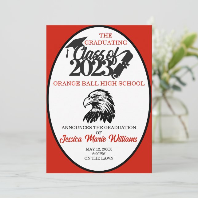 Red and Black Class of 2023 Abschluss Einladung (Stehend Vorderseite)