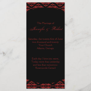 Red and Black Damask Programme de mariage gothique