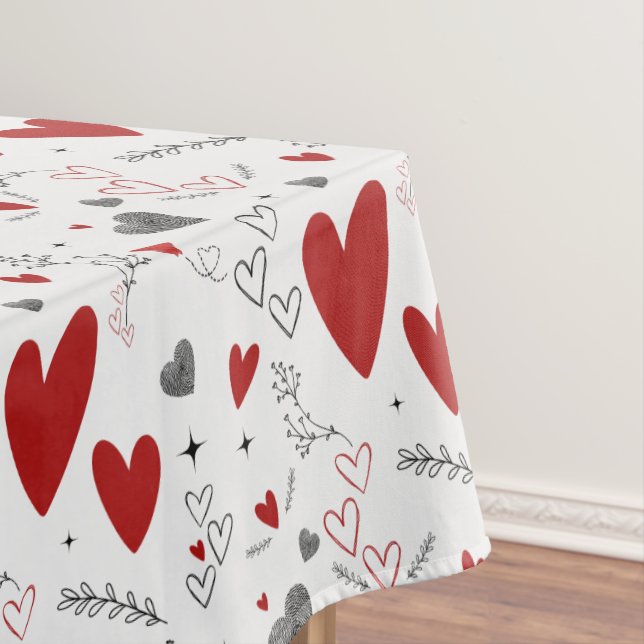 Red and Black Doodle Hearts Love  Tischdecke (Beispiel)