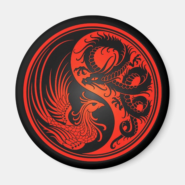 Red and Black Dragon Phoenix Yin Yang Magnet (Vorne)
