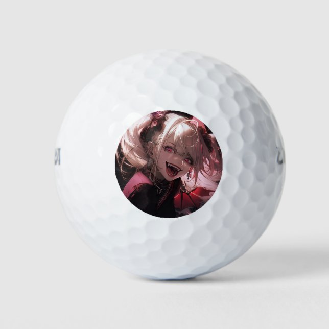 Red and Black Fanged Smile Vampire Anime Girl Golfball (Vorderseite)
