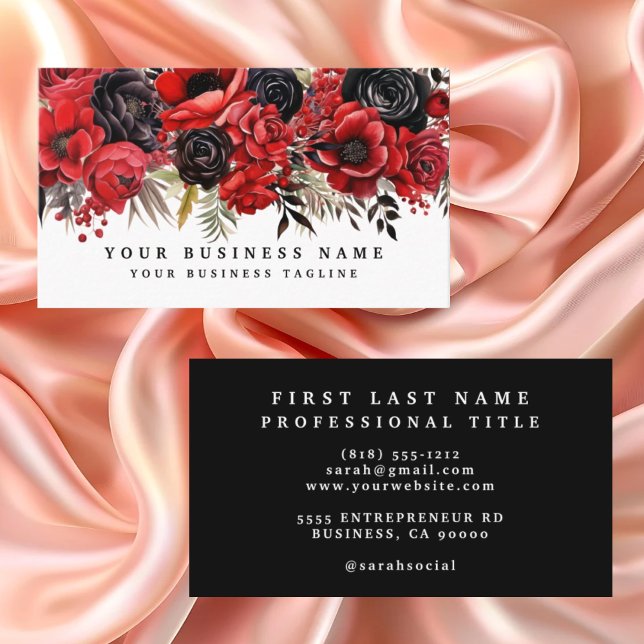 Red and Black Floral Business Card Visitenkarte (Von Creator hochgeladen)