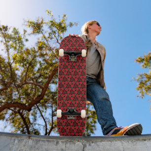 Red and Black Floral Show Skateboard